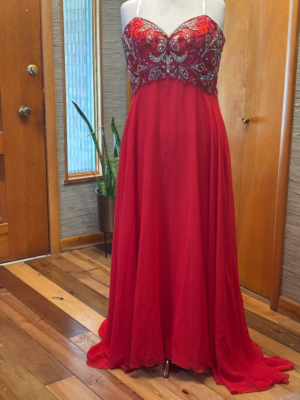 Strapless Red Evening Gown by Envious